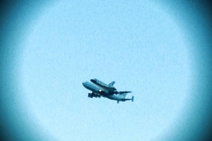 Space Shuttle Discovery's last piggyback shuttle mission back to Cape Canaveral, flew right over my house.  Don't see this often and never will again.